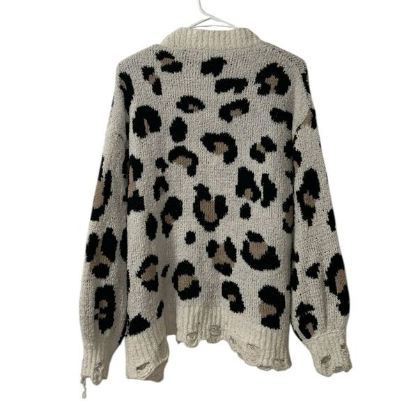 Loveriche Leopard Print Open Front Distressed Cardigan(Size Medium) - Picture 6 of 10